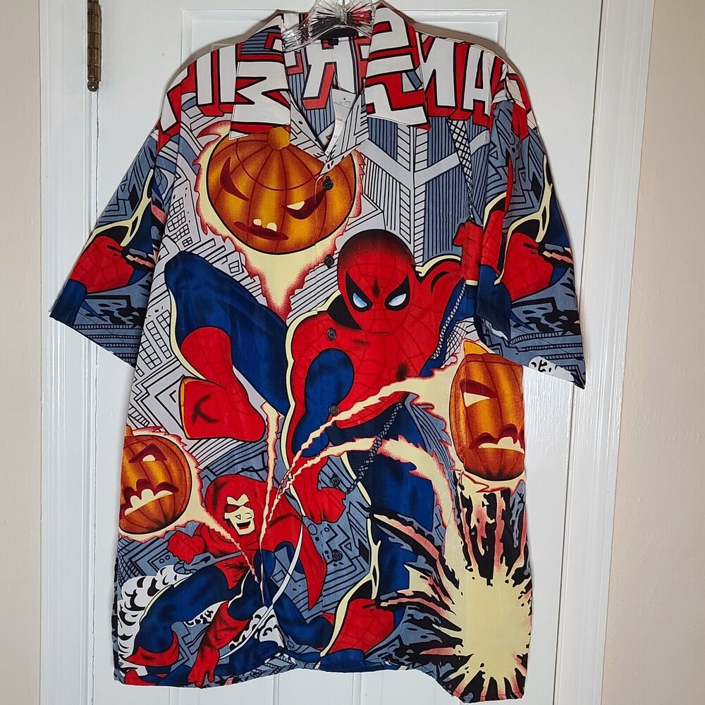 Spiderman Button Down Shirt AOP Size Large NWT